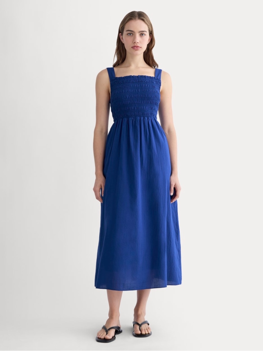 Everlane The Gauze Smock Dress Mazarine Blue Organic Cotton M NWT Sleeveless